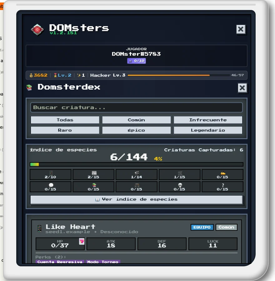 Domsterdex: índice de especies 6 de 144 con filtros por rareza